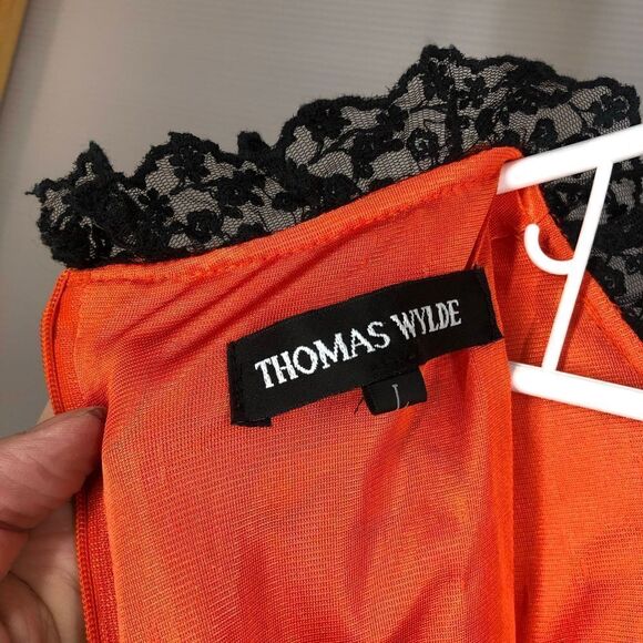 Vintage Orange‎ White Retro Pattern Dress with Lace Velvet Front Sz L - Picture 3 of 8